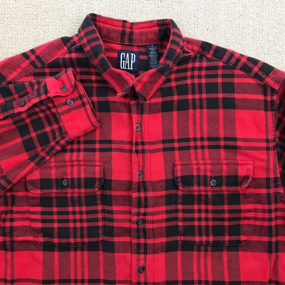 VINTAGE Gap Shirt Mens XL Red Buffalo Plaid Button Up 90s Grunge Faded Outdoors - Picture 4 of 13